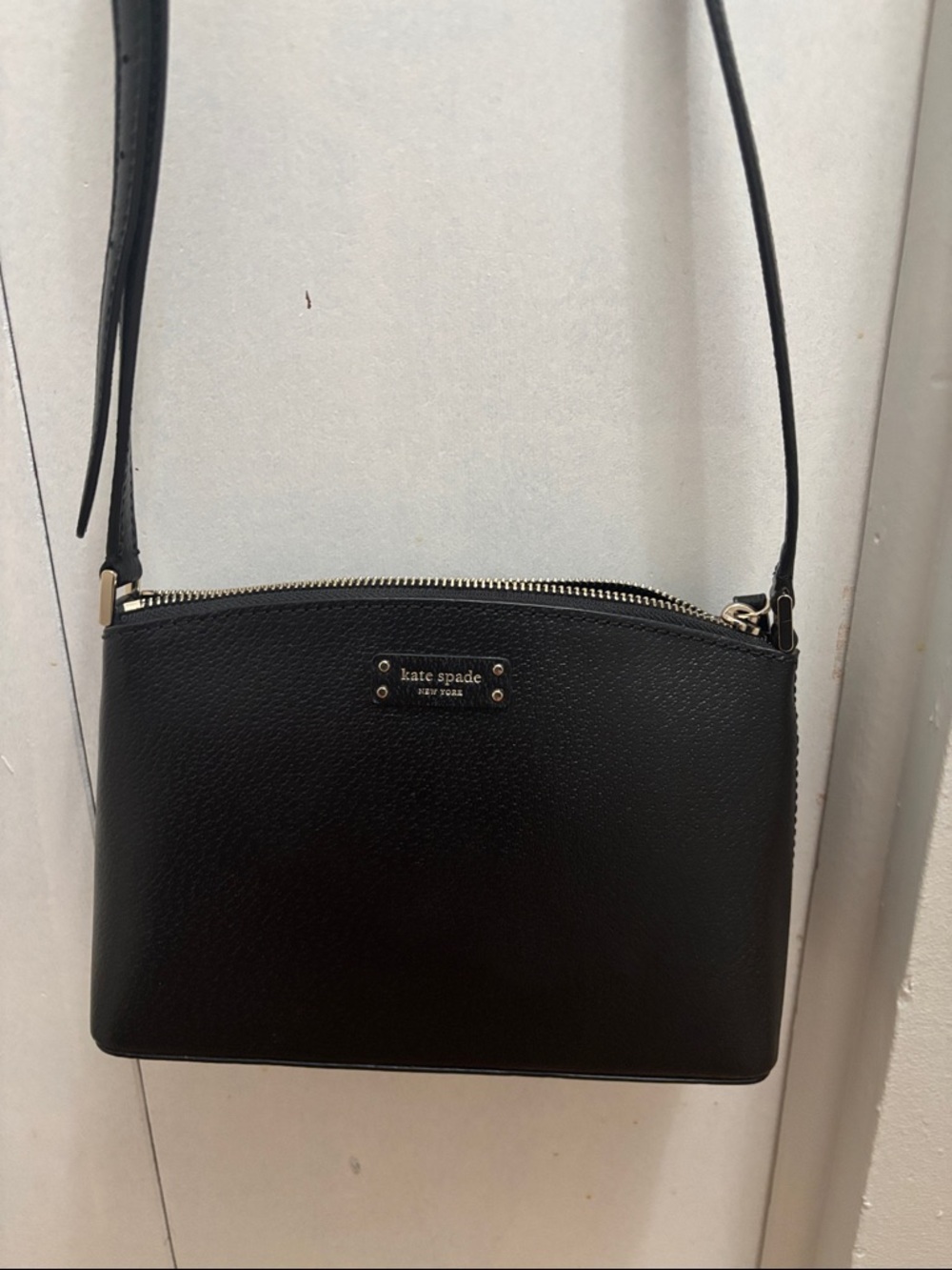 kate spade black leather crossbody with gold hardware